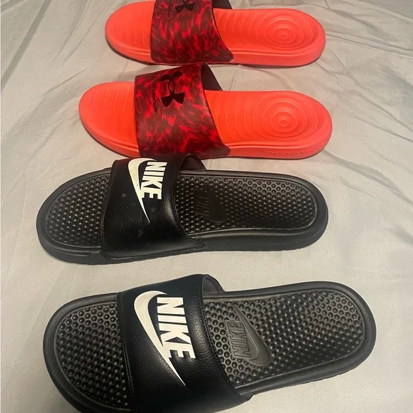 Nike Black Slides & Under Armour Red Slides Size 12 - Picture 2 of 6